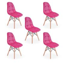 Conjunto 5 Cadeiras Eiffel Botonê Estofada Veludo Base Madeira - Rosa