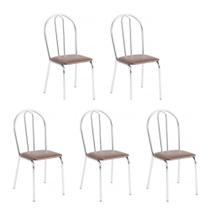 Conjunto 5 Cadeiras Lena Cromada Resistente Sintético Marrom