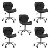 Conjunto 5 Cadeiras Office Eiffel Slim Giratória Ajustável Preta