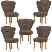 Conjunto 5 Cadeiras para Sala de Espera Cozinha Decorativa Tecido Veludo Pés de Madeira