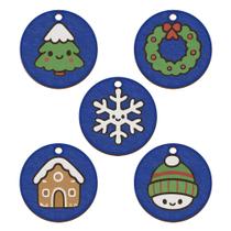 Conjunto 5 Enfeites de Natal em MDF Ornamentações para Árvore e Decoração