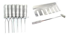 Conjunto 5 Espetos Churrasco com Porta Espeto Parede e Puxador de brasa