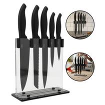 Conjunto 5 Facas Ergonômicas C/ Suporte Organizador Cozinha Preto
