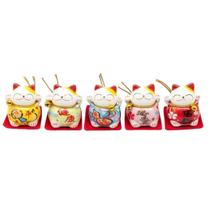 Conjunto 5 Gatos da Sorte Maneki Neko Enfeite Decorativo 4cm