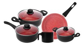 Conjunto 5 Panelas de Indução Granito Chef Vermelho Alumínio com Revestimento Cerâmico - Lyor Conjunto 5 Panelas de Indução Granito Chef Vermelho Alumínio com Revestimento Cerâmico - Lyor