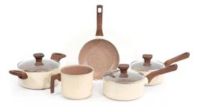 Conjunto 5 Panelas Indução Revestimento Ceramico Pratic Cook Crema Mimo Style