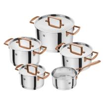 Conjunto 5 panelas zwilling bellasera redondas em aço inox com puxador rose gold 711700050 Conjunto 5 panelas zwilling bellasera redondas em aço inox com puxador rose gold 711700050