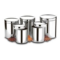 Conjunto 5 Pçs Pote Inox P/ Mantimentos Arroz Feijão C Tampa