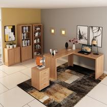Conjunto 5 Peças com Mesa em L, Armário Alto, Gaveteiro, Estante e Baixo Espresso Móveis Marrom/Amêndoa,Branca Conjunto 5 Peças com Mesa em L, Armário Alto, Gaveteiro, Estante e Baixo Espresso Móveis Marrom/Amêndoa,Branca