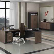 Conjunto 5 Peças com Mesa para Escritório Diretor em Tamburato, Gaveteiro, Armário e Balcão Charuto Preto