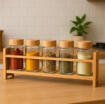 Conjunto 5 Porta Tempero De Vidro E Suporte De Bambu - Wolff