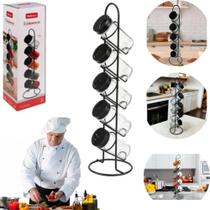 Conjunto 5 Porta Temperos Condimentos De Vidro Com Suporte Vertical Preta Cozinha