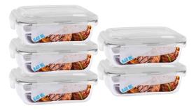 Conjunto 5 Pote Vidro Hermético 650ml Tampa Hermética com 4 Travas Vedação Borracha Fitness Quentinha