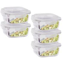 Conjunto 5 Pote Vidro Hermético Marmita Tampa 4 travas 520ml