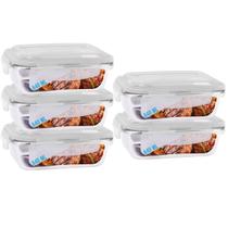Conjunto 5 Pote Vidro Hermético Marmita Tampa 4 Travas 640ml