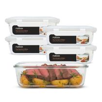 Conjunto 5 Pote Vidro Hermético Trava Premium 1520ml Lasanha