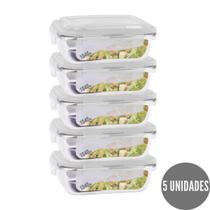 Conjunto 5 Potes 1040ml Hermético Vidro Tampa Mantimentos