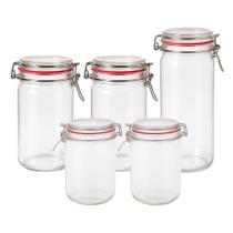Conjunto 5 Potes Cilíndrico C/ Trava Presilha Hermético 1x1500ml / 2x1000ml / 2x750ml