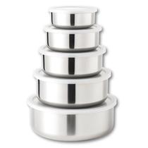 Conjunto 5 Potes de Aço Inoxidável Com Tampa Armazenamento para Alimentos - Class Home