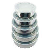 Conjunto 5 Potes de Comida Aço Inox Resistentes Conjunto 5 Potes de Comida Aço Inox Resistentes