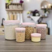 Conjunto 5 Potes de Mantimento com Tampa Vasilha Conserva Guardar Biscoitos Rosca Armazena