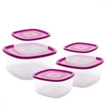 Conjunto 5 Potes de Plástico Utensílios Cozinha Marmitas Fitness Porta Mantimentos Alimentos 0,7-1,2-1,8-3,3-5,7L