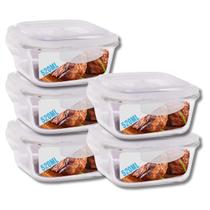 Conjunto 5 Potes de Vidro 520ml Hermético 4 Travas Marmita - DONA LAURA