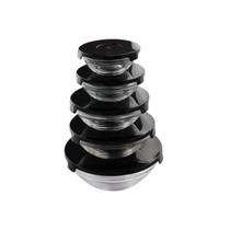 Conjunto 5 Potes de Vidro Bowl Tigela Com Tampa Marmita Alimentos Preto Branco Resistente Conjunto 5 Potes de Vidro Bowl Tigela Com Tampa Marmita Alimentos Preto Branco Resistente