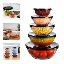 Conjunto 5 Potes de Vidro com Tampa Hermético Marmita Vasilha Tigela Redonda Cozinha