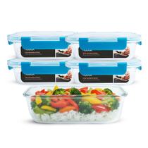 Conjunto 5 Potes De Vidro Hermético Travas Premium 640ml Fit