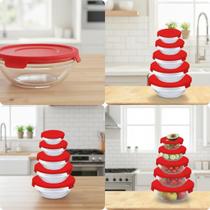 Conjunto 5 Potes De Vidro Hermeticos Com Tampa Marmita Fitness Utensílios Domésticos Organização Cozinha Design Vermelho Conjunto 5 Potes De Vidro Hermeticos Com Tampa Marmita Fitness Utensílios Domésticos Organização Cozinha Design Vermelho