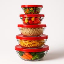 Conjunto 5 Potes de Vidro Herméticos com Tampa Organização de Cozinha, Armazenamento de Alimentos, Vedação Eficiente, Cores Sortidas 150ml a 900ml