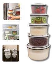 Conjunto 5 Potes Herméticos de Plástico Com Tampa Conjunto 5 Potes Herméticos de Plástico Com Tampa
