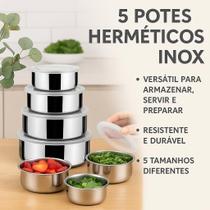 Conjunto 5 Potes Herméticos Inox com Tampa Plástica Organização Casa Cozinha Conjunto 5 Potes Herméticos Inox com Tampa Plástica Organização Casa Cozinha