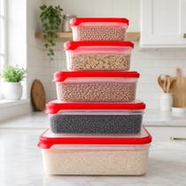 Conjunto 5 Potes Herméticos Retangulares Plástico com Tampa Vedação Microondas Freezer Lava Louças Conjunto 5 Potes Herméticos Retangulares Plástico com Tampa Vedação Microondas Freezer Lava Louças