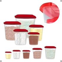 Conjunto 5 Potes Mantimentos Organizador Multiuso Com Tampa