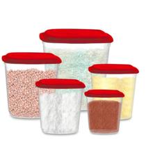 Conjunto 5 Potes plástico porta mantimentos kit jogo cozinha