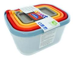 Conjunto 5 Potes Plástico Retangular Unidades Encaixam - LT20009