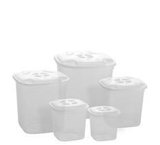 Conjunto 5 Potes Plásticos - 5,8L, 5,5L, 2,2L, 1L
