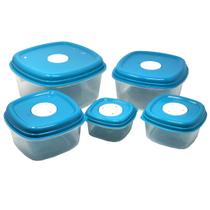 Conjunto 5 potes plásticos quadrado tampa com saída de vapor Marmita Vasilha organizar os alimentos
