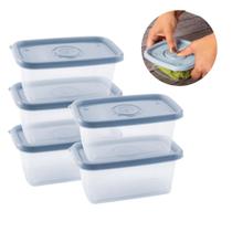 Conjunto 5 Potes Pop 380 Ml Retangular Alimentos Plasutil