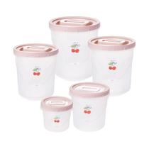 Conjunto 5 Potes Porta Mantimentos Alimentos Organizador Plástico Tampa Rosca Rosa Decorado Cereja Conjunto 5 Potes Porta Mantimentos Alimentos Organizador Plástico Tampa Rosca Rosa Decorado Cereja