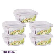 Conjunto 5 Potes Quadrado Mantimentos Vidro 320 ml