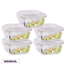 Conjunto 5 Potes Quadrado Mantimentos Vidro 800 ml