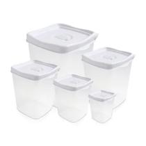 Conjunto 5 Potes Quadrados Tampa Branca 400 Plasvale