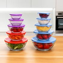 Conjunto 5 Potes Recipiente Guarda Fruta Condimentos Vidro Marmita Tigela Conserva Alimentos