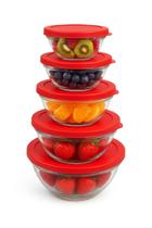 Conjunto 5 Potes Redondo de Vidro Com Tampa - Vermelha