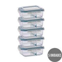 Conjunto 5 Potes Retangular c Divisória 1040ml Marmita Fit Conjunto 5 Potes Retangular c Divisória 1040ml Marmita Fit