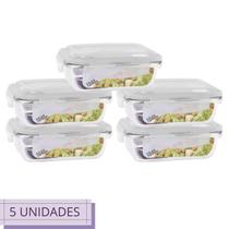 Conjunto 5 Potes Retangular Vidro Hermetico c Trava 1040 ml