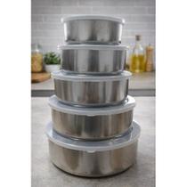 Conjunto 5 Potes Tampa Armazenar Alimentos Marmita Vasilhas Conserva Cozinha Organização